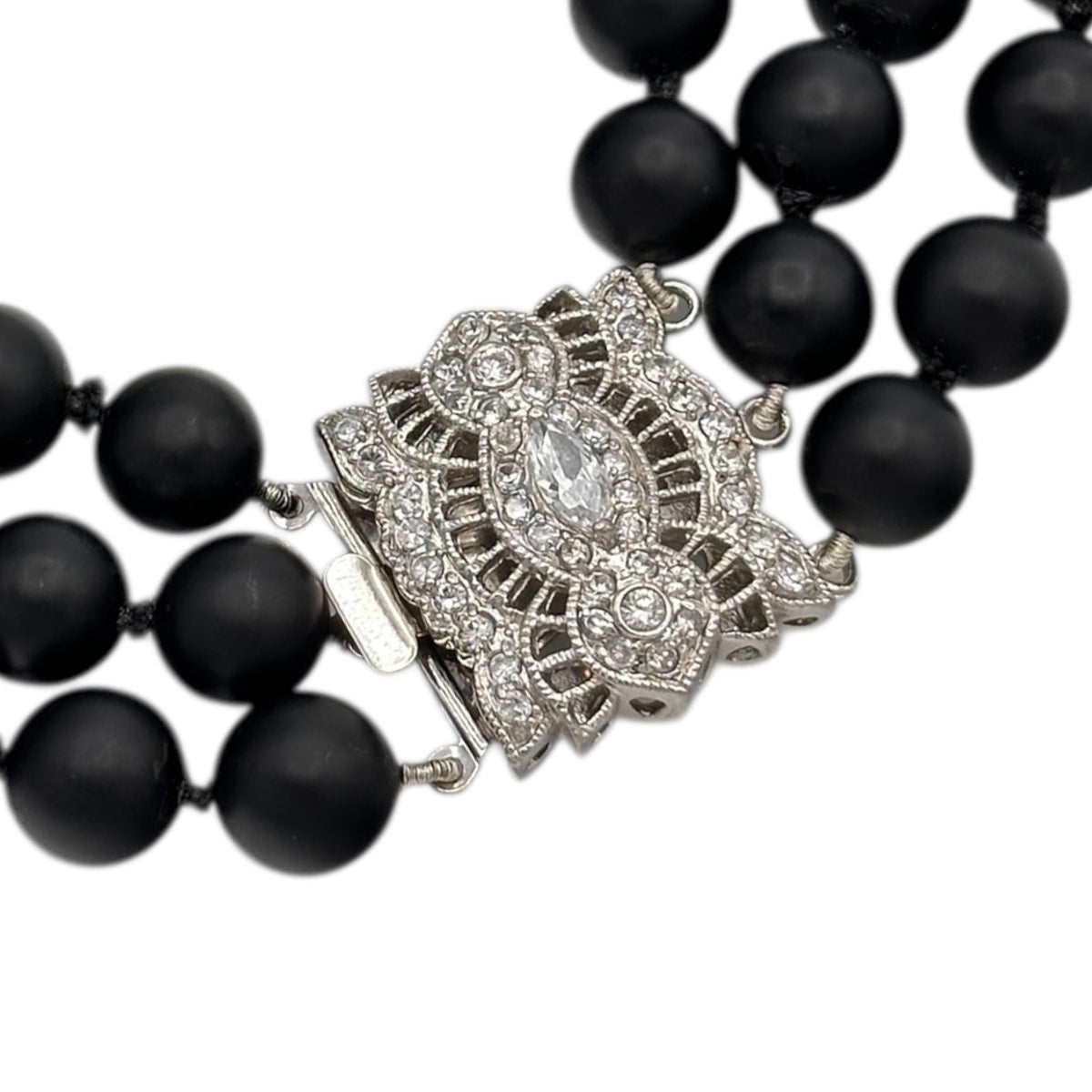 Necklaces & PendantsBlack Three Strand Bead Necklace with Art Deco Clasp