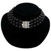Necklaces & PendantsBlack Three Strand Bead Necklace with Art Deco Clasp