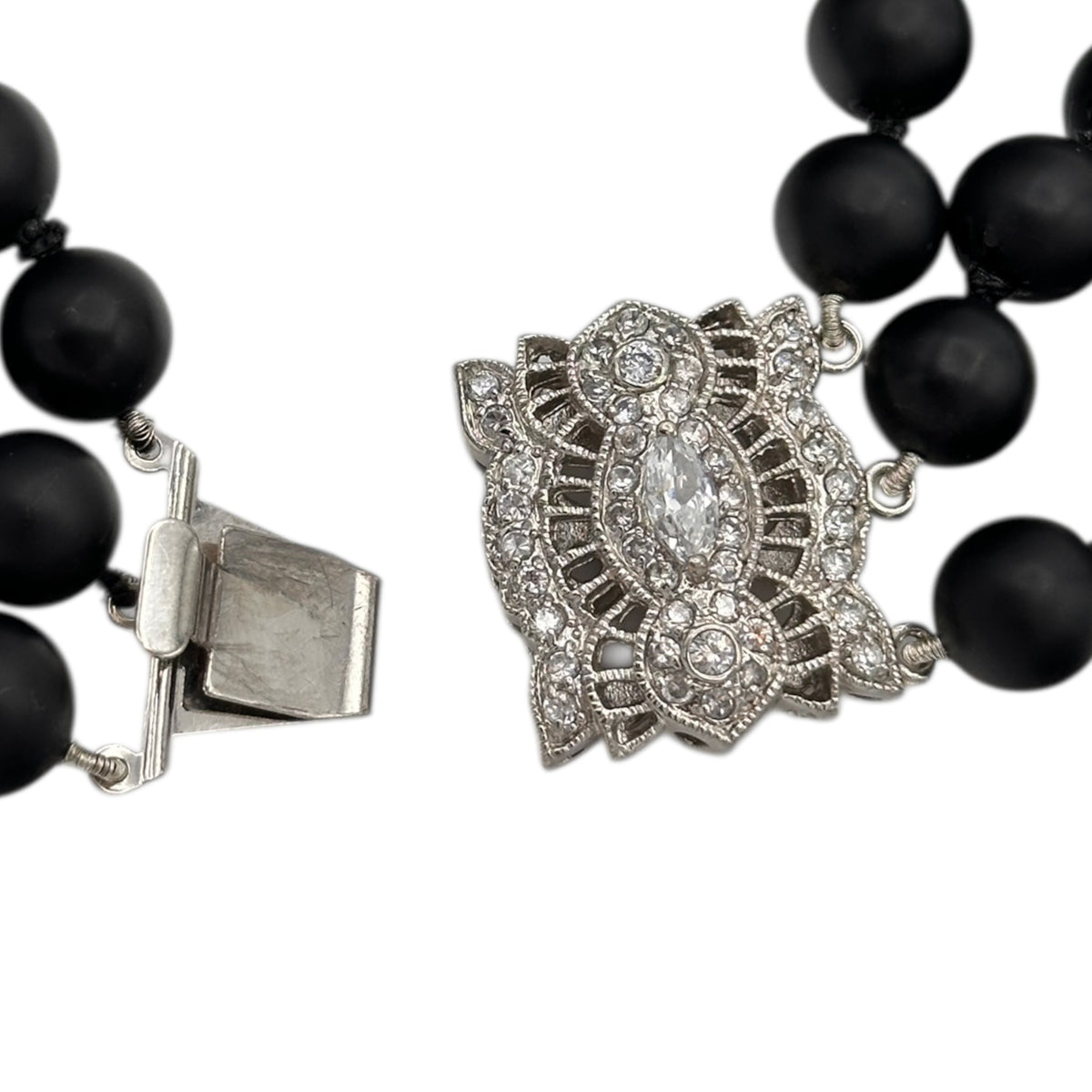 Necklaces & PendantsBlack Three Strand Bead Necklace with Art Deco Clasp