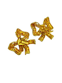 Blanca Gold Bow Ribbon Rhinestone Vintage Statement Clip - On Earrings - 24 Wishes Vintage Jewelry