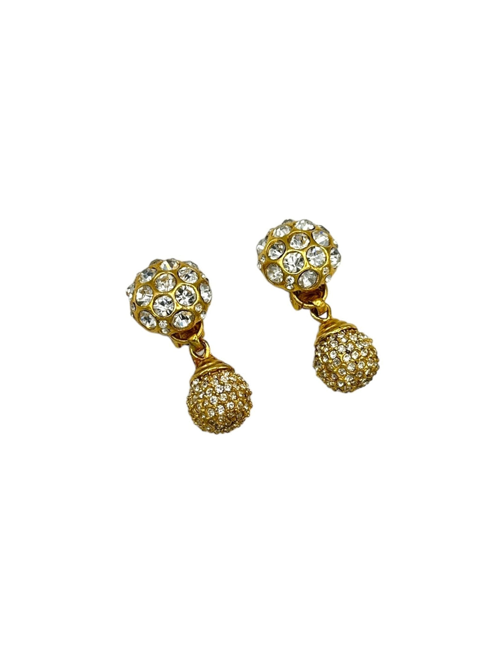 Blanca Gold Rhinestone Disco Ball Dangle Vintage Statement Clip - On Earrings - 24 Wishes Vintage Jewelry