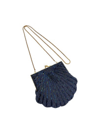 Blue Iridescent Beaded Seashell Clutch Crossbody Vintage Handbag - 24 Wishes Vintage Jewelry