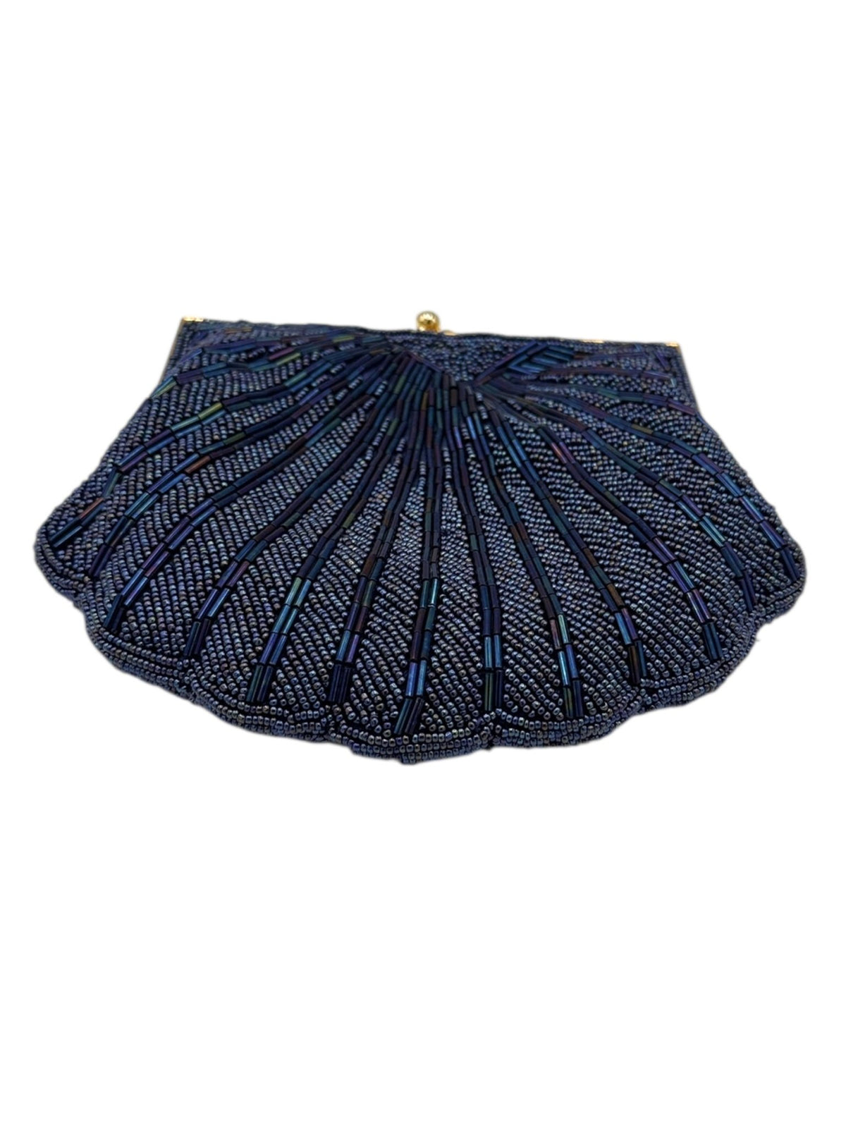 Blue Iridescent Beaded Seashell Clutch Crossbody Vintage Handbag - 24 Wishes Vintage Jewelry