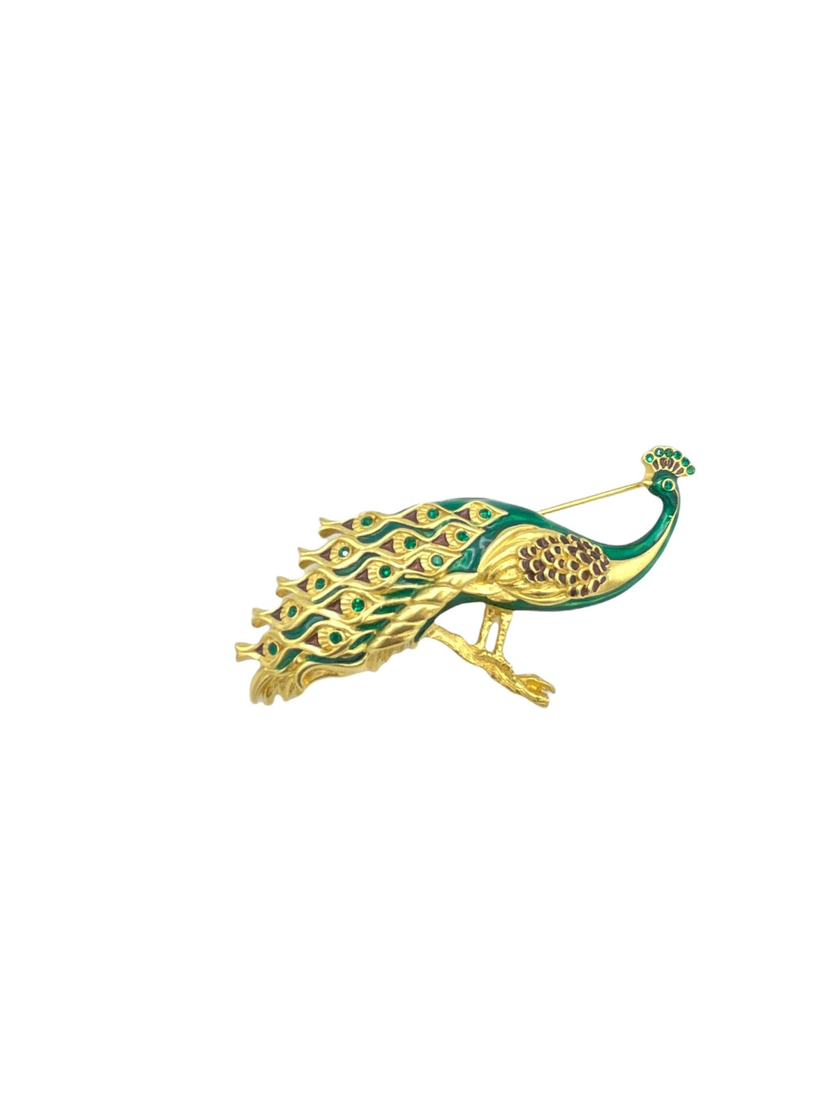 Bob Mackie Green Enamel Peacock Vintage Brooch - 24 Wishes Vintage Jewelry