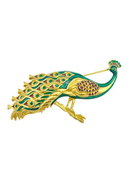 Bob Mackie Green Enamel Peacock Vintage Brooch - 24 Wishes Vintage Jewelry