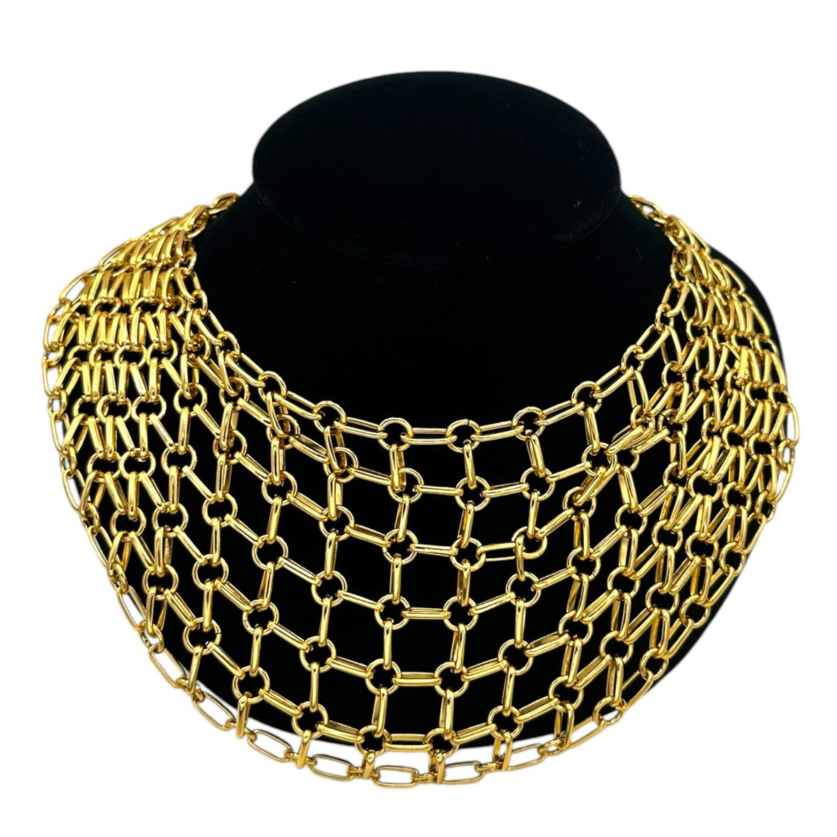 Jewelry SetsBright Gold Tone Chain Maille Bib Necklace Matching Earrings Set