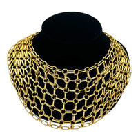 Jewelry SetsBright Gold Tone Chain Maille Bib Necklace Matching Earrings Set