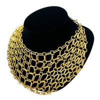 Jewelry SetsBright Gold Tone Chain Maille Bib Necklace Matching Earrings Set