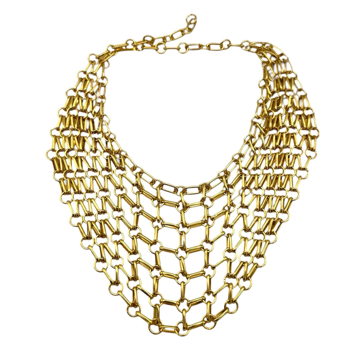 Jewelry SetsBright Gold Tone Chain Maille Bib Necklace Matching Earrings Set