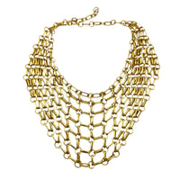 Jewelry SetsBright Gold Tone Chain Maille Bib Necklace Matching Earrings Set