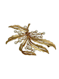 Brooks Brothers Gold Floral Spray Pearl Brooch - 24 Wishes Vintage Jewelry