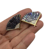 Butler Gold Abalone Fan Brooch & Clip - on Earring Vintage Jewely Set 24 Wishes Vintage Jewelry