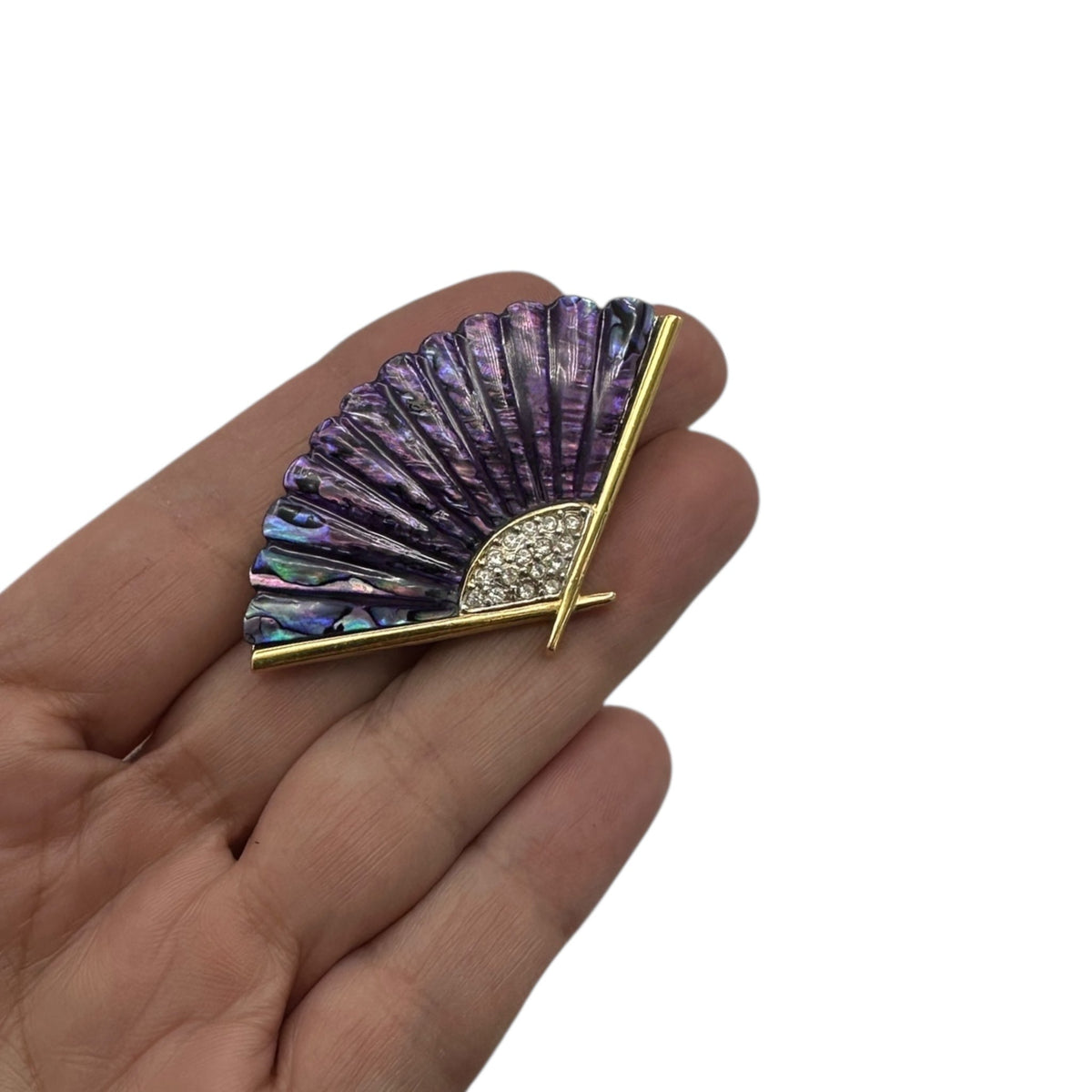 Butler Gold Abalone Fan Brooch & Clip - on Earring Vintage Jewely Set 24 Wishes Vintage Jewelry