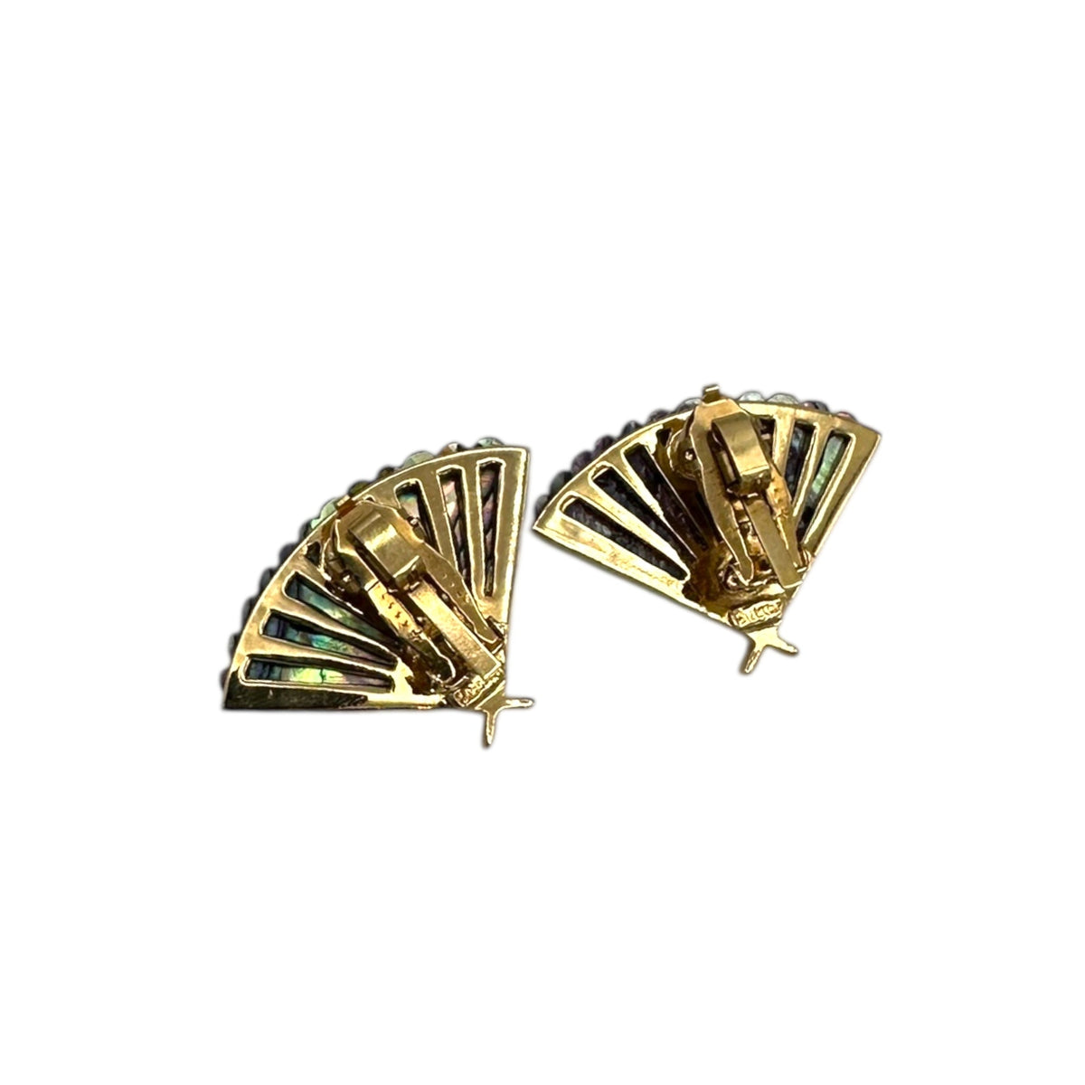 Butler Gold Abalone Fan Brooch & Clip - on Earring Vintage Jewely Set 24 Wishes Vintage Jewelry