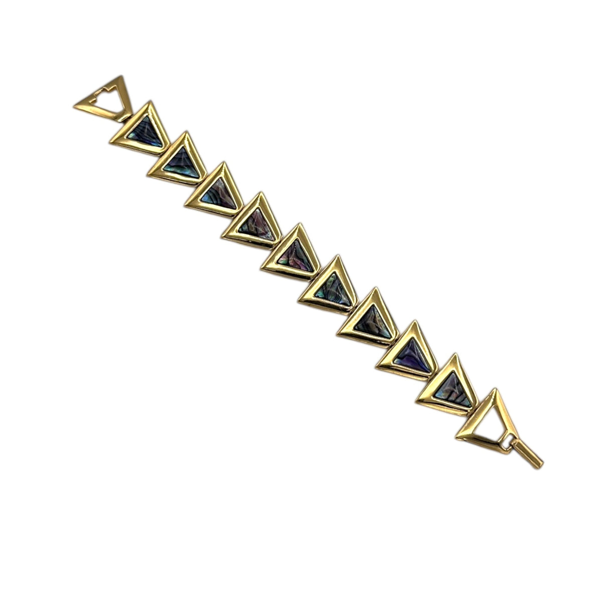 Butler Gold Abalone Geometric Triangle Link Bracelet Vintage Iridescent Statement Jewelry 24 Wishes Vintage Jewelry