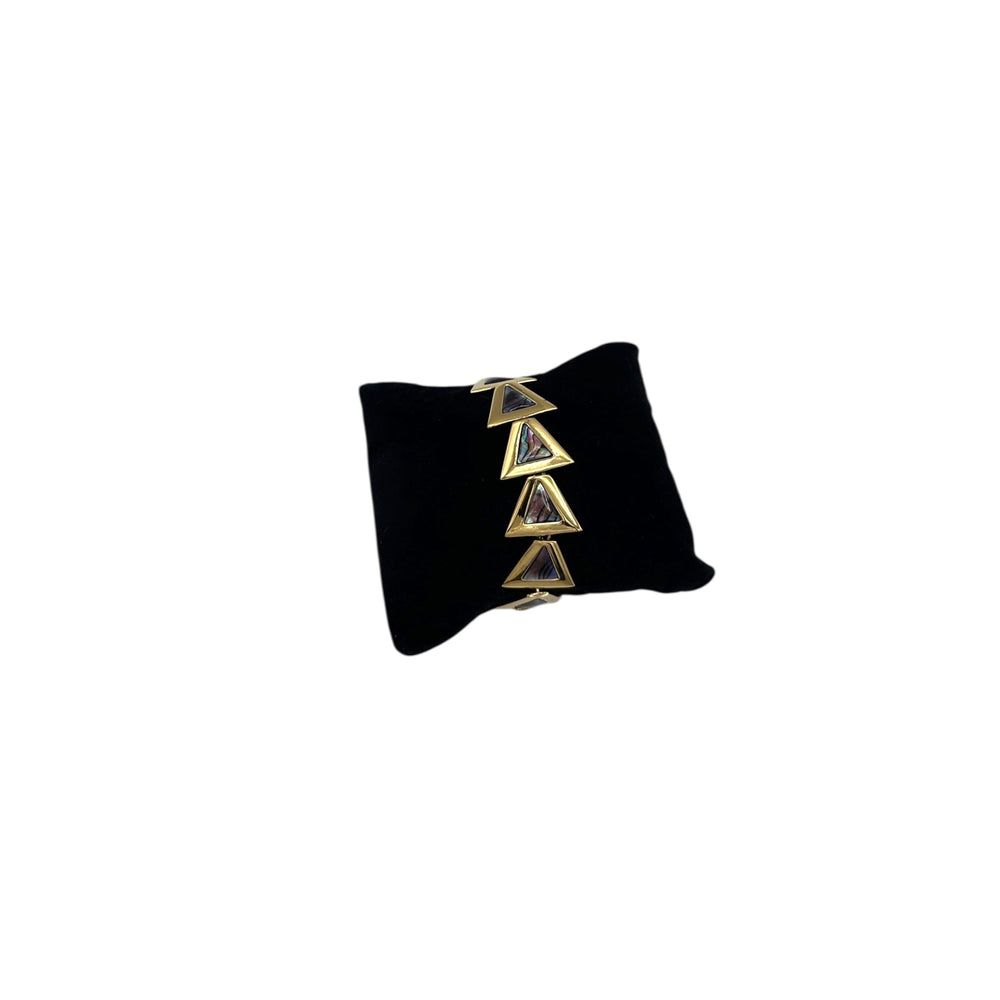 Butler Gold Abalone Geometric Triangle Link Bracelet Vintage Iridescent Statement Jewelry 24 Wishes Vintage Jewelry