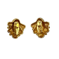 Butler Gold Crystal Shell Fan Clip - On Earrings Vintage Textured Statement Jewelry 24 Wishes Vintage Jewelry