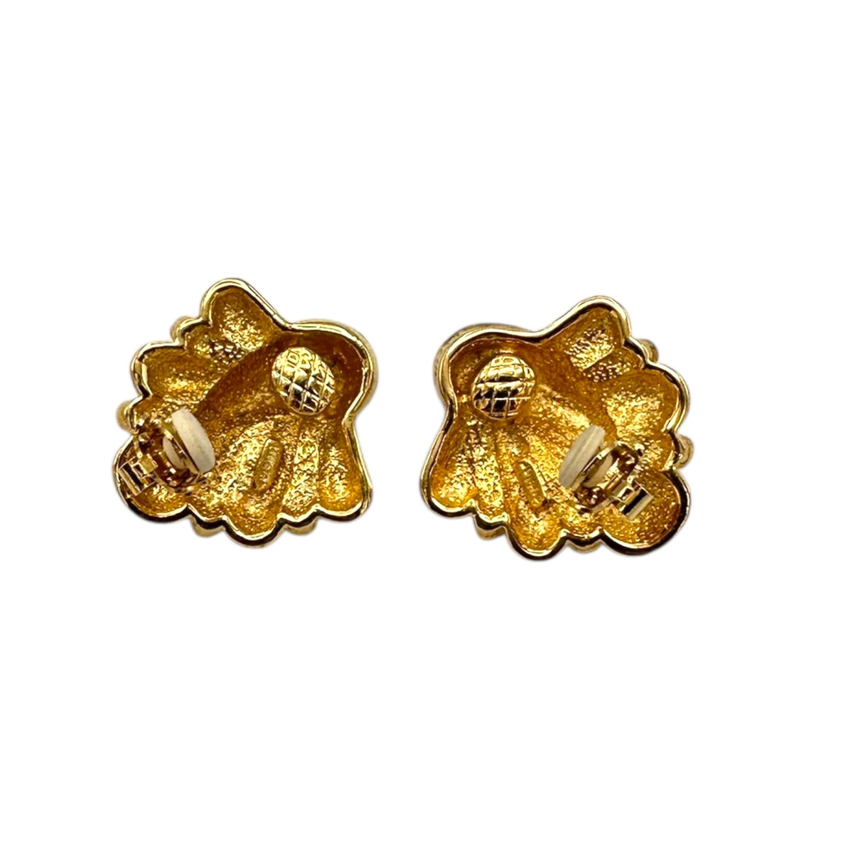 Butler Gold Crystal Shell Fan Clip - On Earrings Vintage Textured Statement Jewelry 24 Wishes Vintage Jewelry