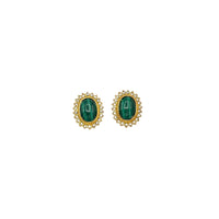 Butler Gold Green Malachite Oval Cabochon Vintage Crystal Halo Pierced Earrings 24 Wishes Vintage Jewelry
