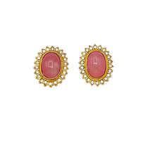 Butler Gold Pink Oval Cabochon Halo Vintage Crystal Statement Pierced Earrings 24 Wishes Vintage Jewelry