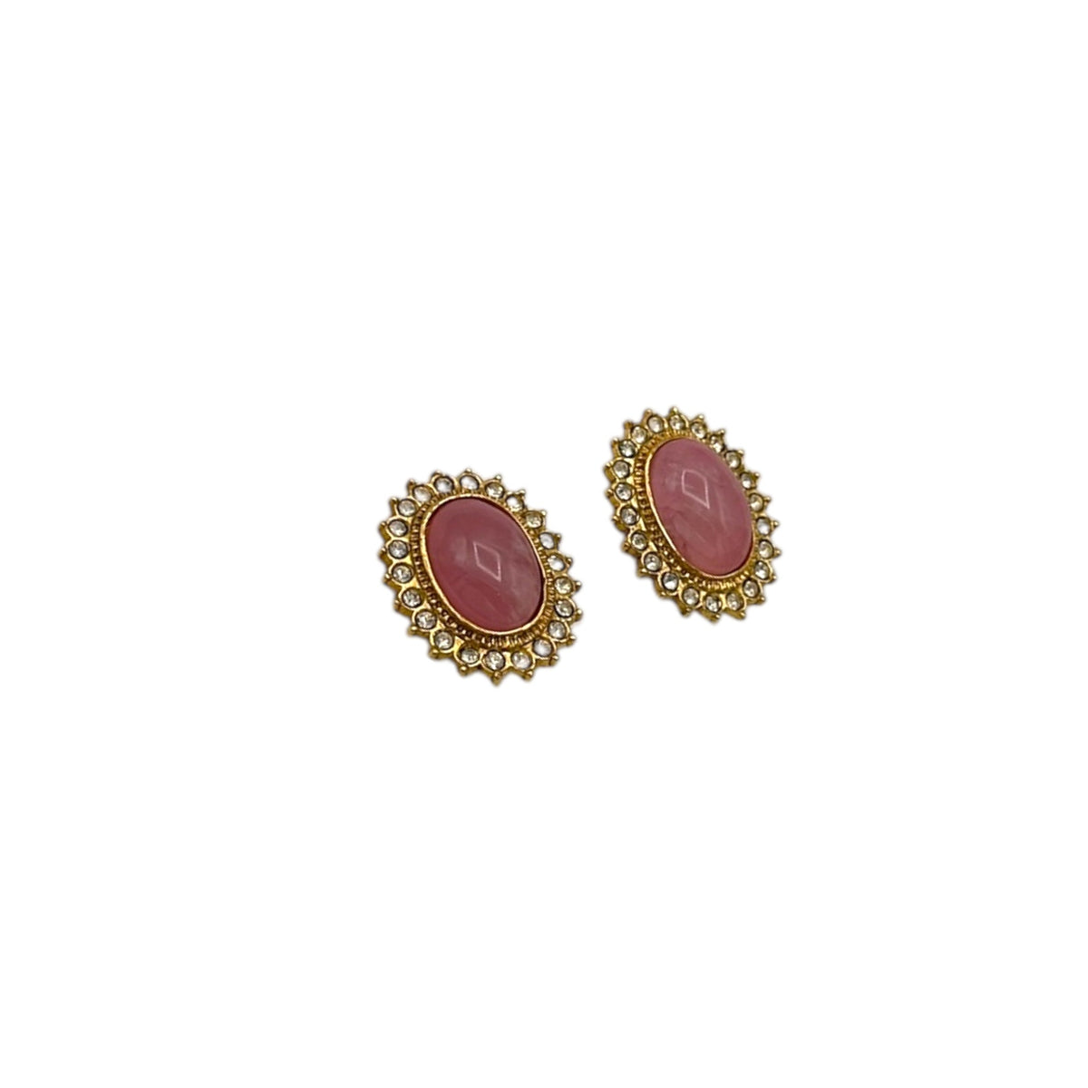 Butler Gold Pink Oval Cabochon Halo Vintage Crystal Statement Pierced Earrings 24 Wishes Vintage Jewelry