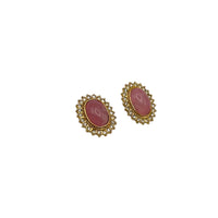 Butler Gold Pink Oval Cabochon Halo Vintage Crystal Statement Pierced Earrings 24 Wishes Vintage Jewelry