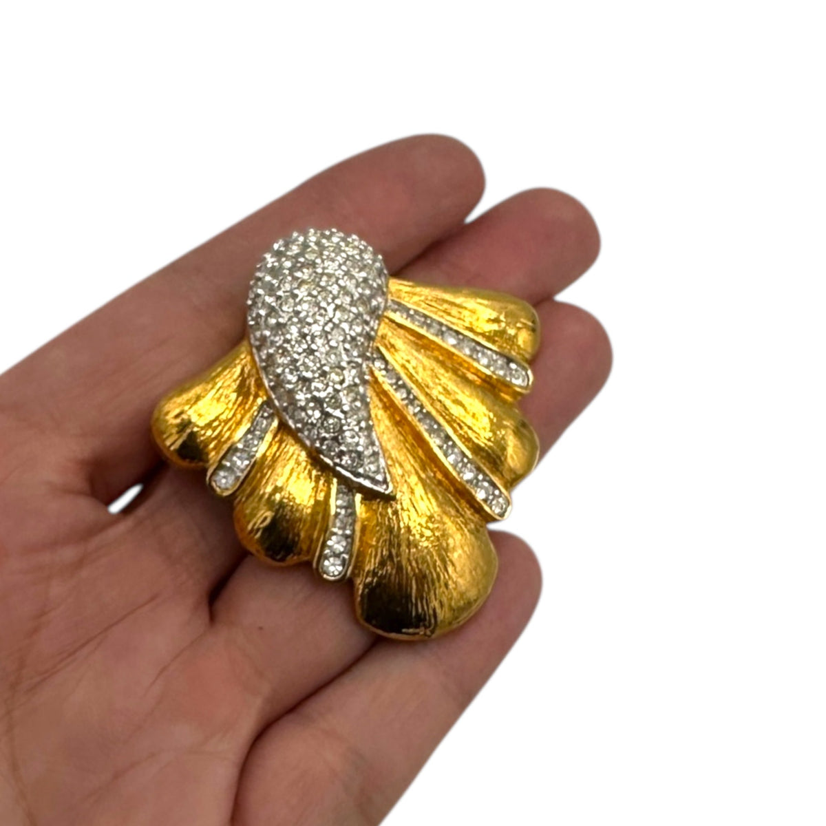 Butler Gold Textured Art Deco Abstract Brooch Pin Vintage Crystal Fan Statement Jewelry 24 Wishes Vintage Jewelry