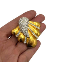 Butler Gold Textured Art Deco Abstract Brooch Pin Vintage Crystal Fan Statement Jewelry 24 Wishes Vintage Jewelry