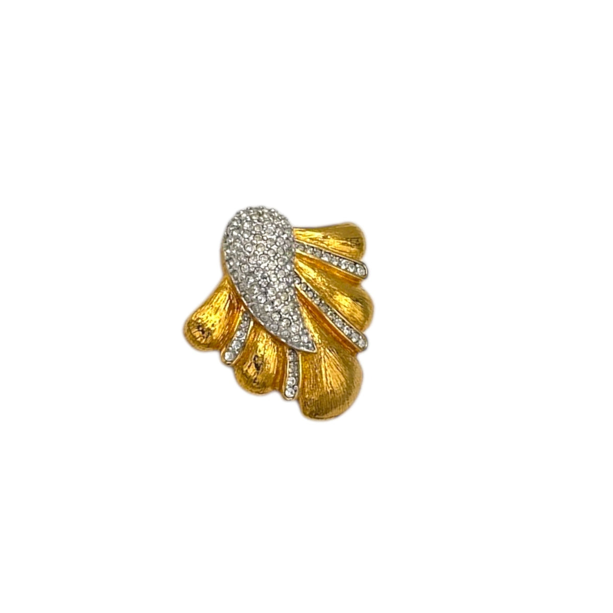 Butler Gold Textured Art Deco Abstract Brooch Pin Vintage Crystal Fan Statement Jewelry 24 Wishes Vintage Jewelry