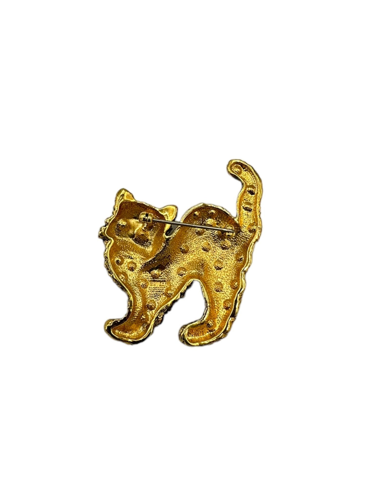 Butler Gold Textured Rhinestone Cat Brooch Pin - 24 Wishes Vintage Jewelry