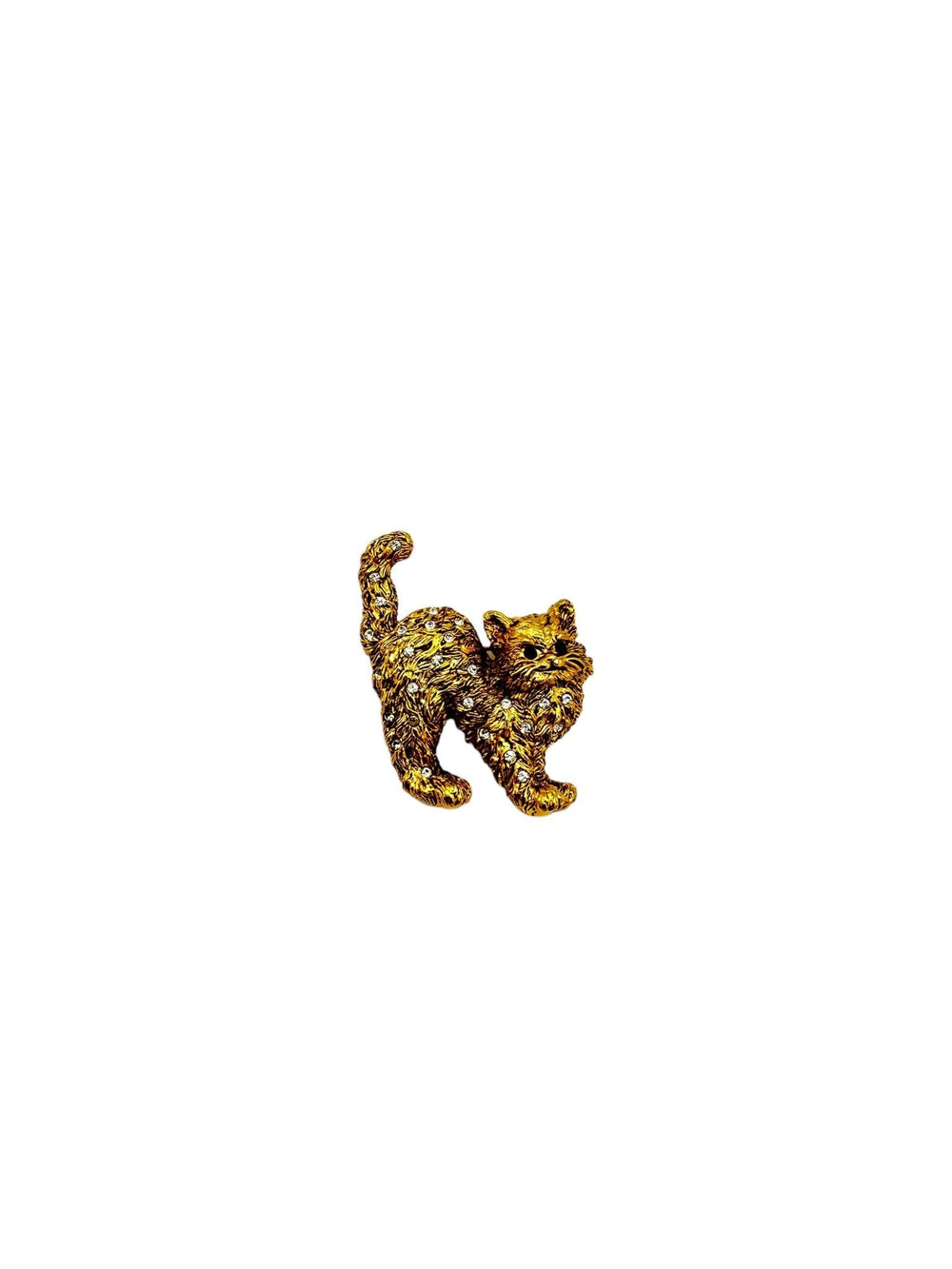 Butler Gold Textured Rhinestone Cat Brooch Pin - 24 Wishes Vintage Jewelry