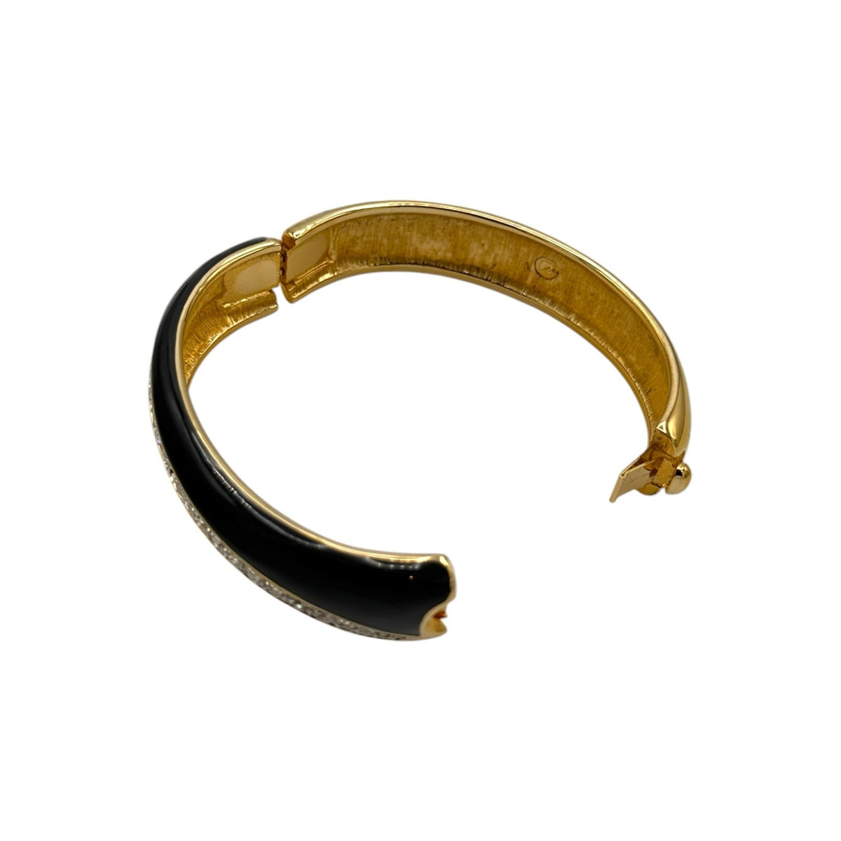 Swarovski Vintage Black Enamel Rhinestone Hinged Bangle Bracelet
