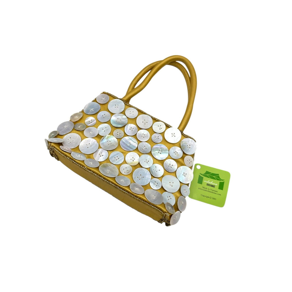 Mini Gold Satin White Button Top Handle Handbag