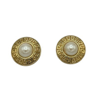 Givenchy Round Logo Faux Pearl Pierced Vintage Earrings