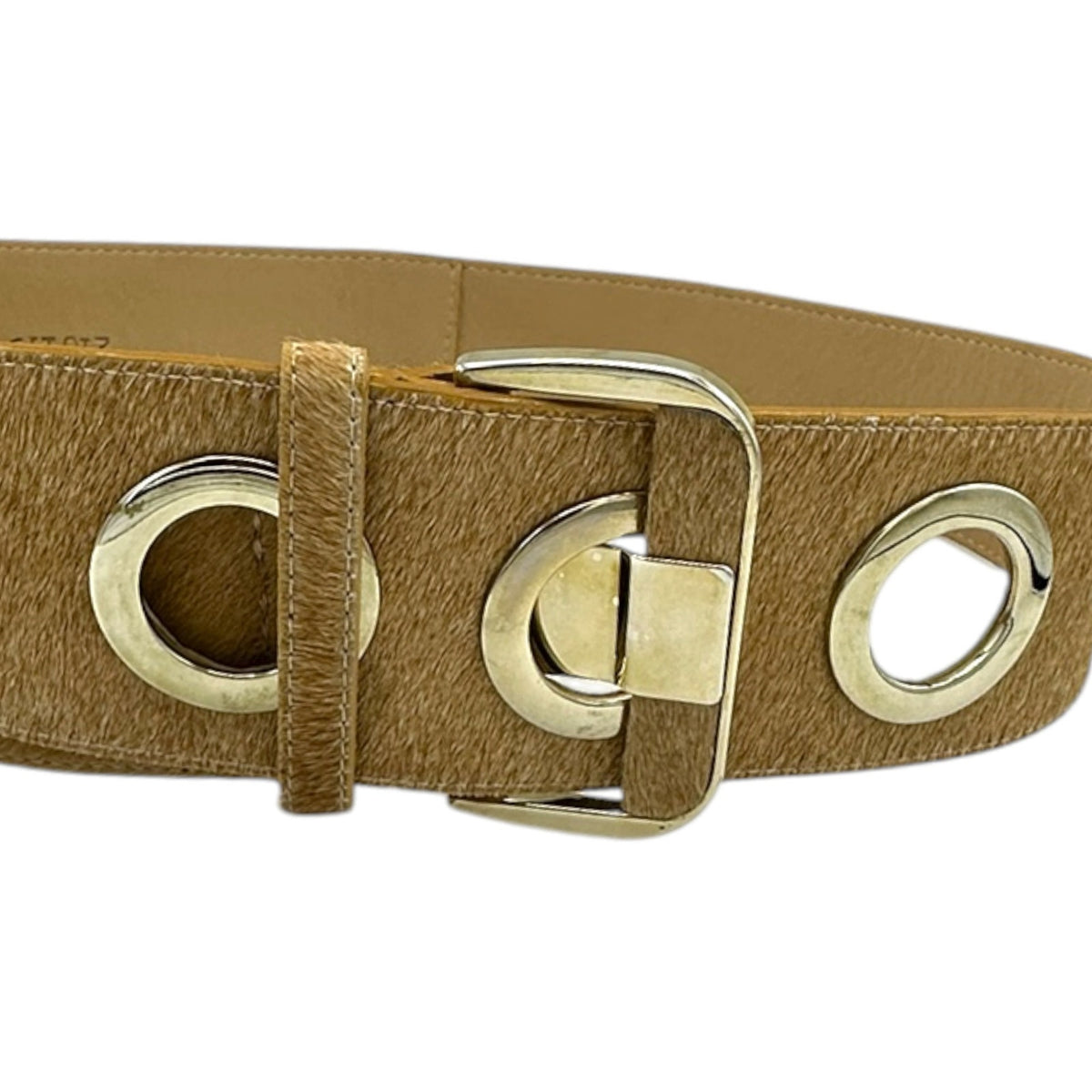 Etcetera Wide Camel Color Leather Oversized Grommet Waist Belt