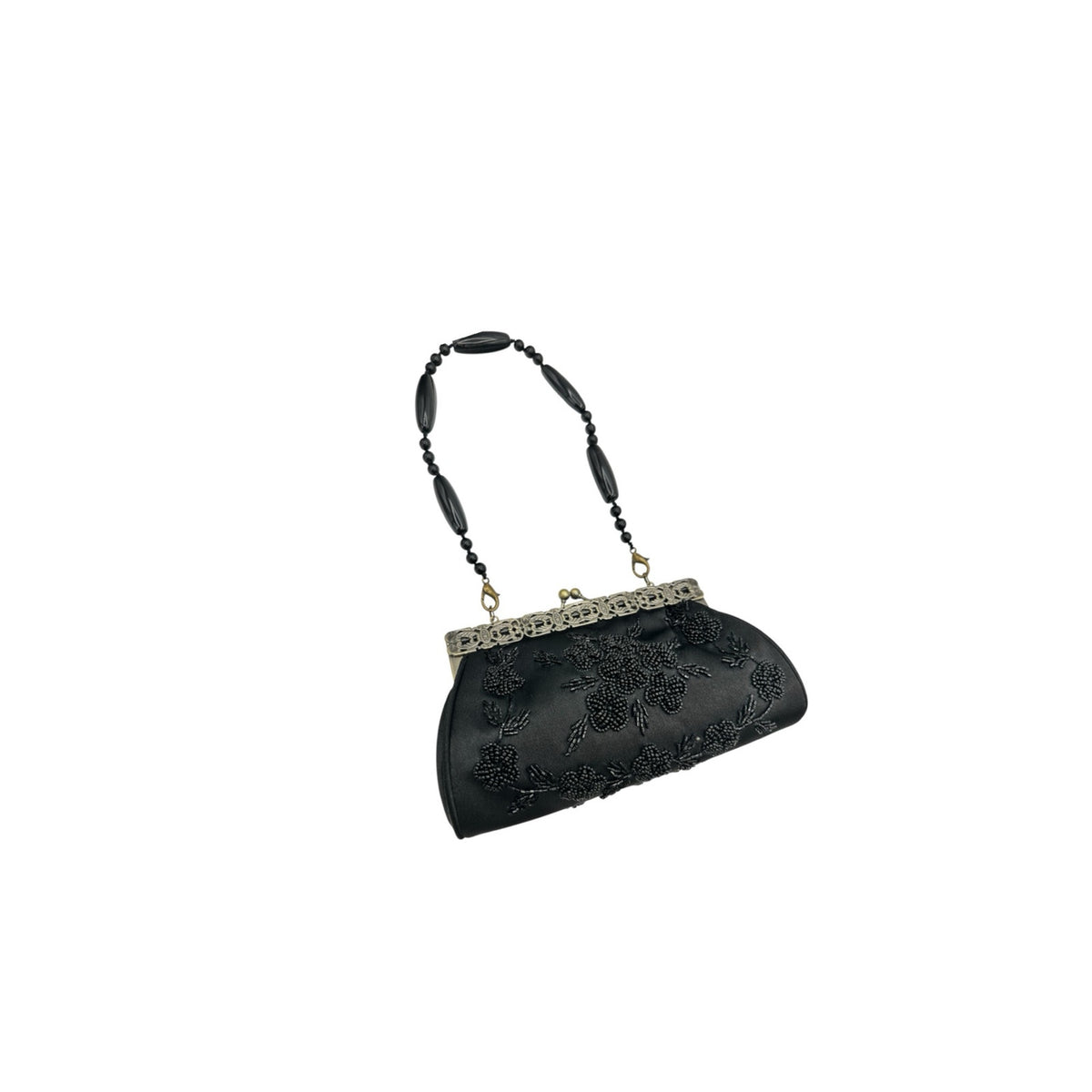 Black Beaded Evening Clutch Moni Couture Vintage Floral Purse