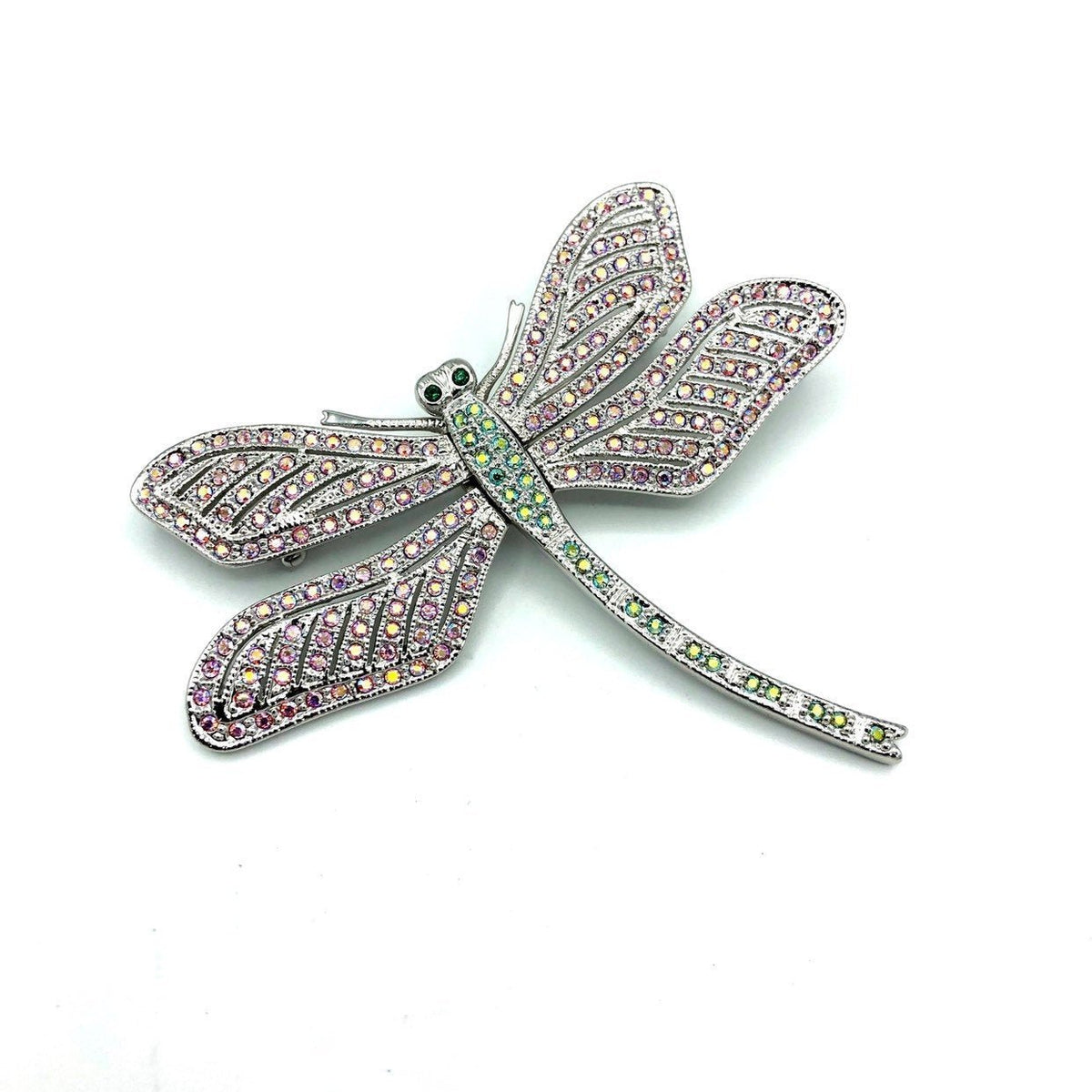 Camrose & Kross Jacqueline Bouvier Kennedy JBK Large Silver Dragonfly Pink Rhinestone Brooch - 24 Wishes Vintage Jewelry