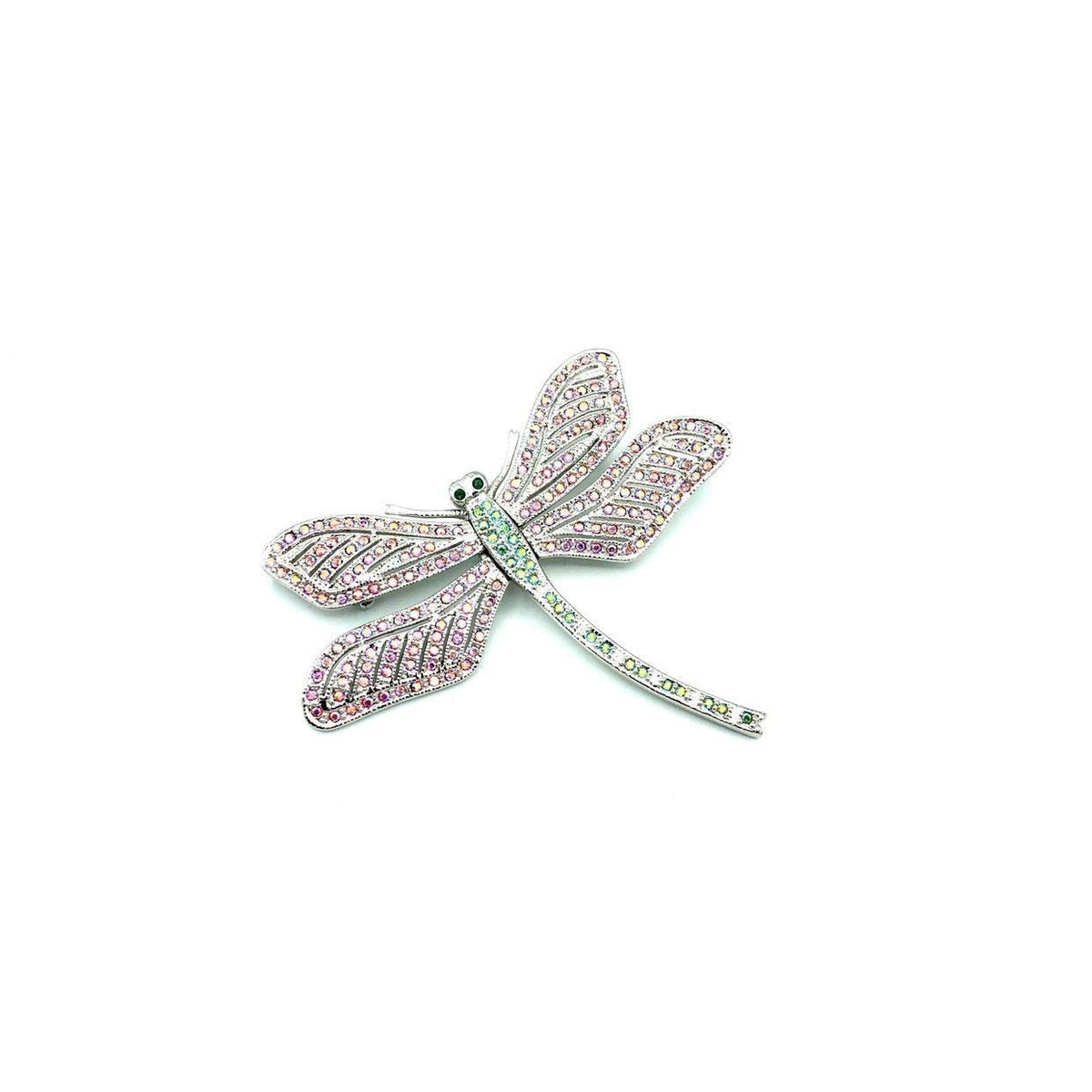 Camrose & Kross Jacqueline Bouvier Kennedy JBK Large Silver Dragonfly Pink Rhinestone Brooch - 24 Wishes Vintage Jewelry