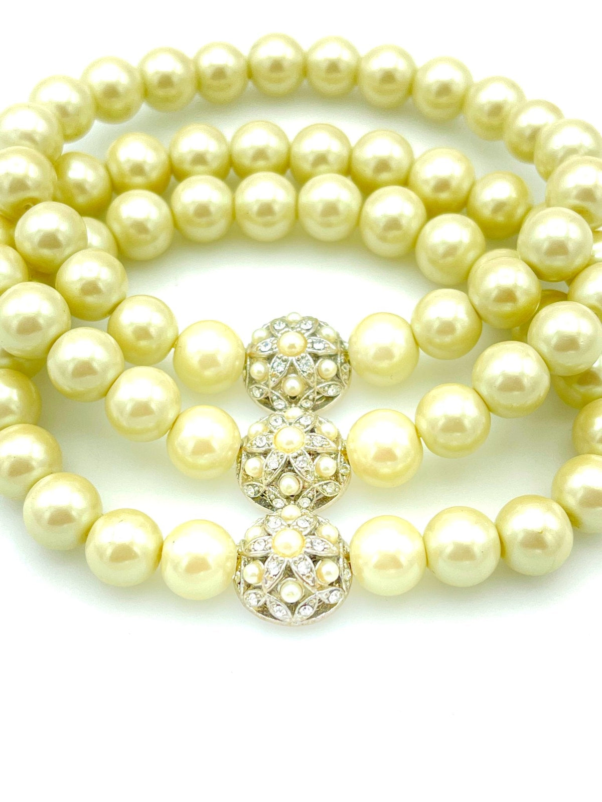 Carolee Three Strand Pearl Vintage Bracelet - 24 Wishes Vintage Jewelry