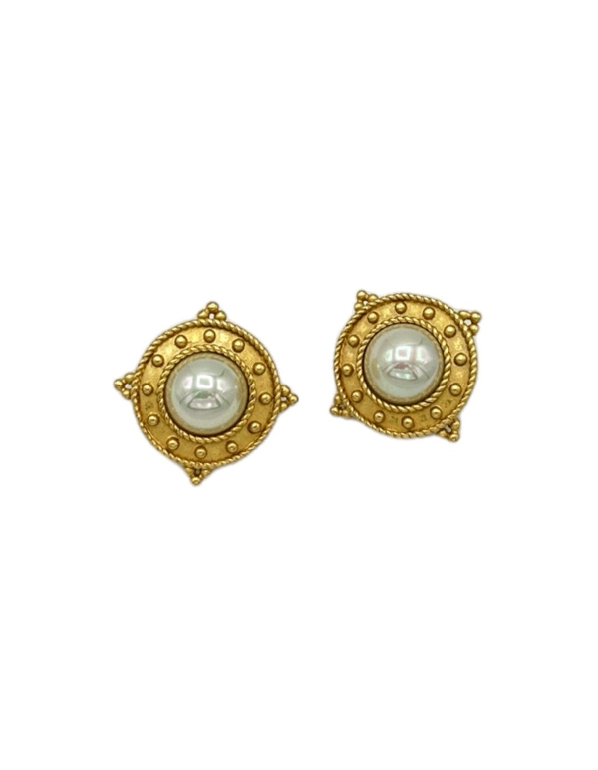 Carolee Vintage Gold Byzantine Pearl Clip - On Statement Earrings - 24 Wishes Vintage Jewelry