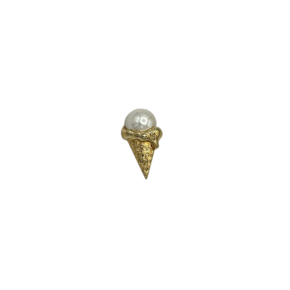 Marvella Gold Ice Cream Cone Brooch Petite Faux Pearl Pin