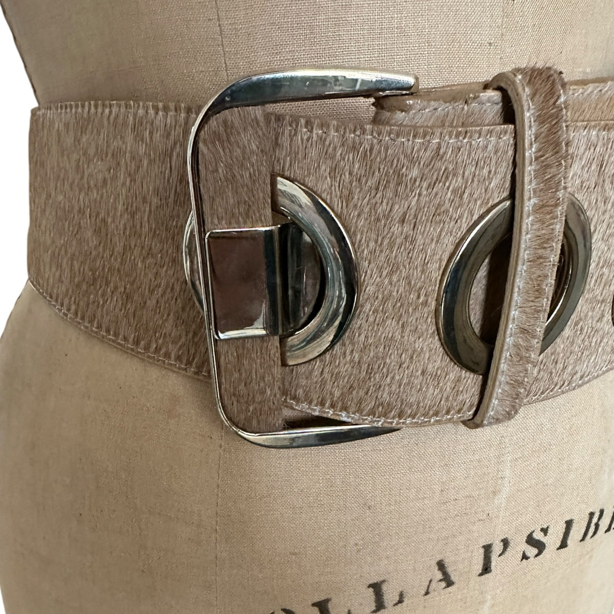 Etcetera Wide Camel Color Leather Oversized Grommet Waist Belt