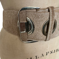 Etcetera Wide Camel Color Leather Oversized Grommet Waist Belt