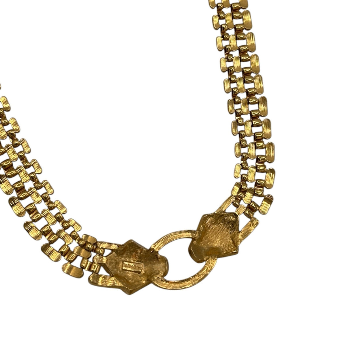 Trifari Gold Panther Link Chain Black Enamel Pendant