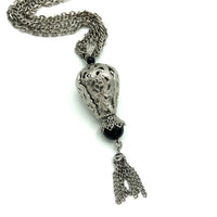 Celebrity Silver Layered Multi - Chain Tassel Pendant - 24 Wishes Vintage Jewelry