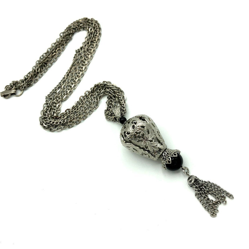 Celebrity Silver Layered Multi - Chain Tassel Pendant - 24 Wishes Vintage Jewelry