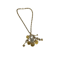 Necklaces & PendantsChatelaine Style Gold Filigree Key Coin Padlock Necklace