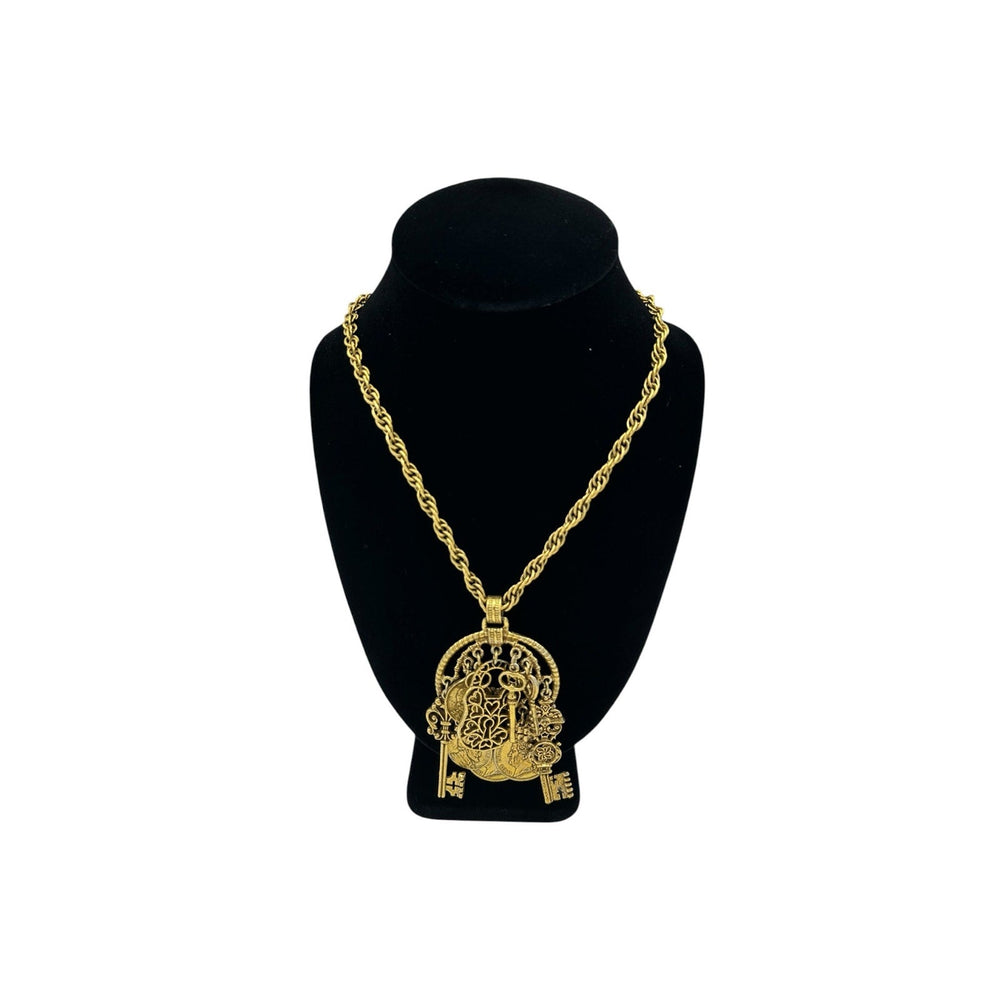 Necklaces & PendantsChatelaine Style Gold Filigree Key Coin Padlock Necklace