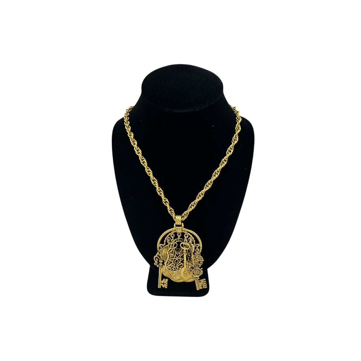 Necklaces & PendantsChatelaine Style Gold Filigree Key Coin Padlock Necklace