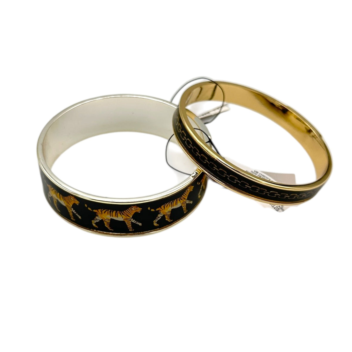Chico’s Black Enamel Tiger Bangle Bracelet Set Animal Print Statement Jewelry 24 Wishes Vintage Jewelry
